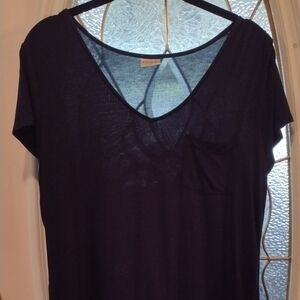 ROMWE Women's Navy V-Neck Short Sleeve Tee